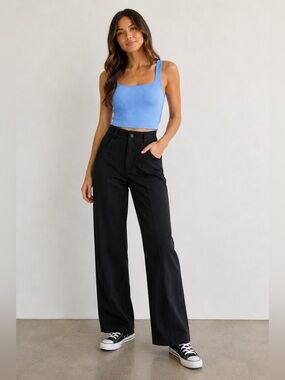 Zara Black Wide Leg Pants Large